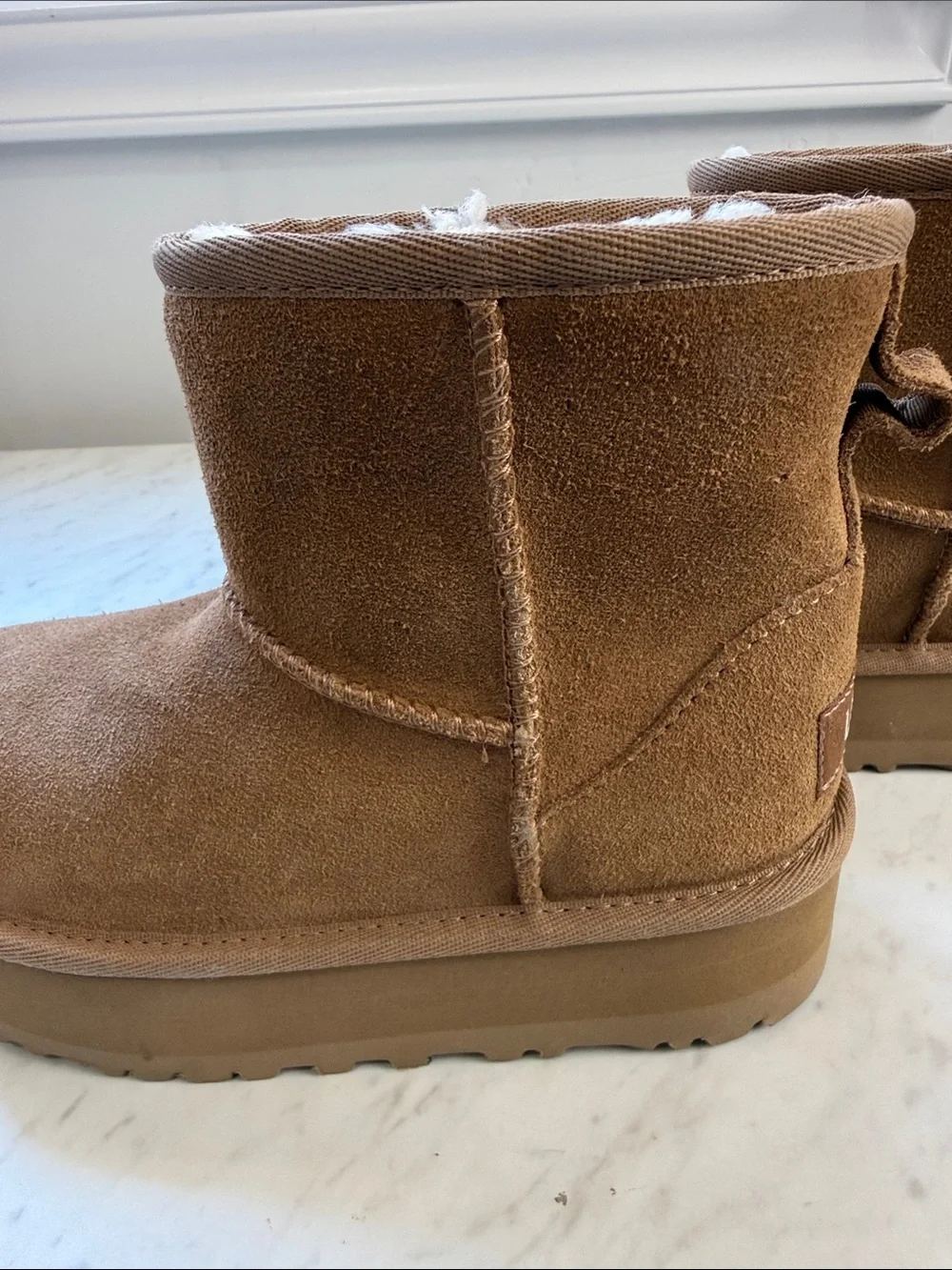 UGG Kids Chestnut Brown Suede Platform Boots - Size 13
